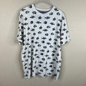 PD&C Mens T-Shirt Size Medium Gray/Black Fish Print Short Sleeve Crew Soft Touch